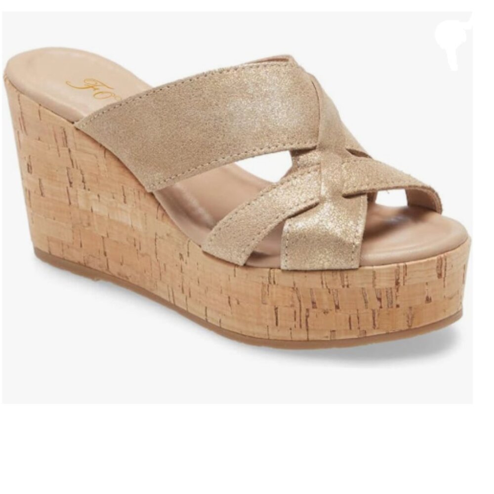 FOWT Gold Cork Wedge Sandals Cross Strappy High Platform Open Toe Slippers